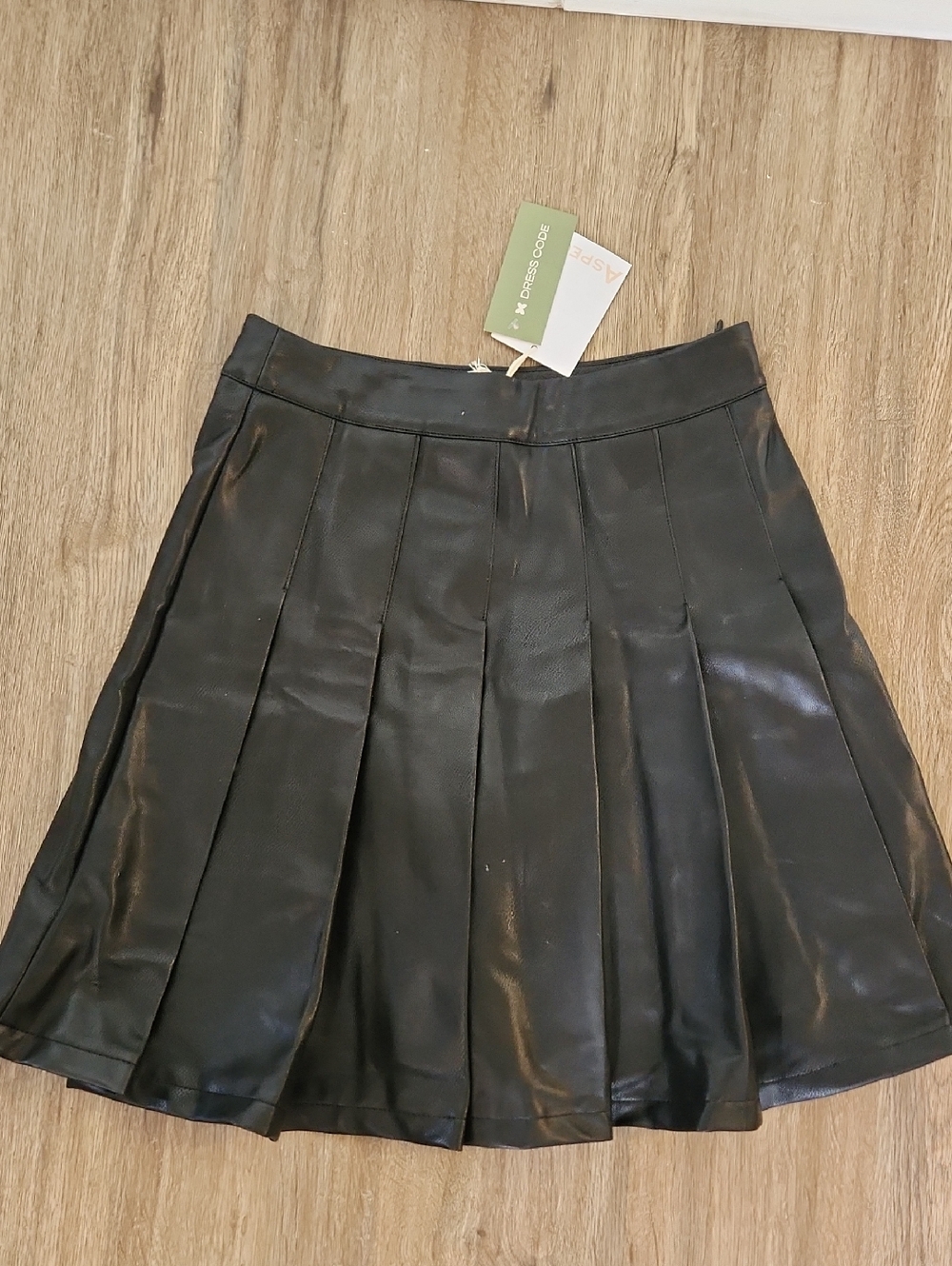 Black Faux Leather Pleated Skirt